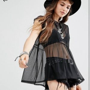 Rokoko Peplum Hem Smock Top in Mesh